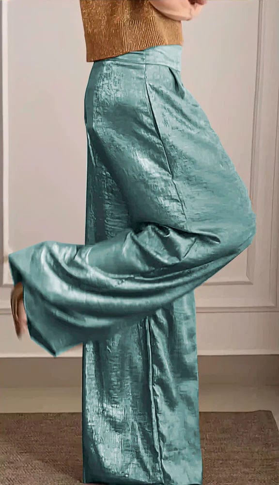 Top à Manches Courtes en Satin avec Pantalon - Ensemble Deux Pièces