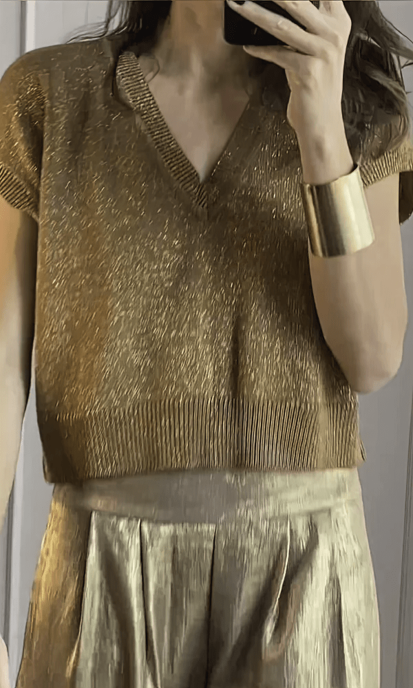 Top à Manches Courtes en Satin avec Pantalon - Ensemble Deux Pièces