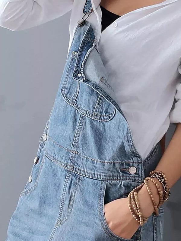 Robe Salopette en Jean Déchiré avec Fente Arrière