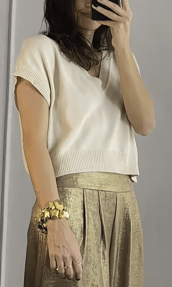 Top à Manches Courtes en Satin avec Pantalon - Ensemble Deux Pièces