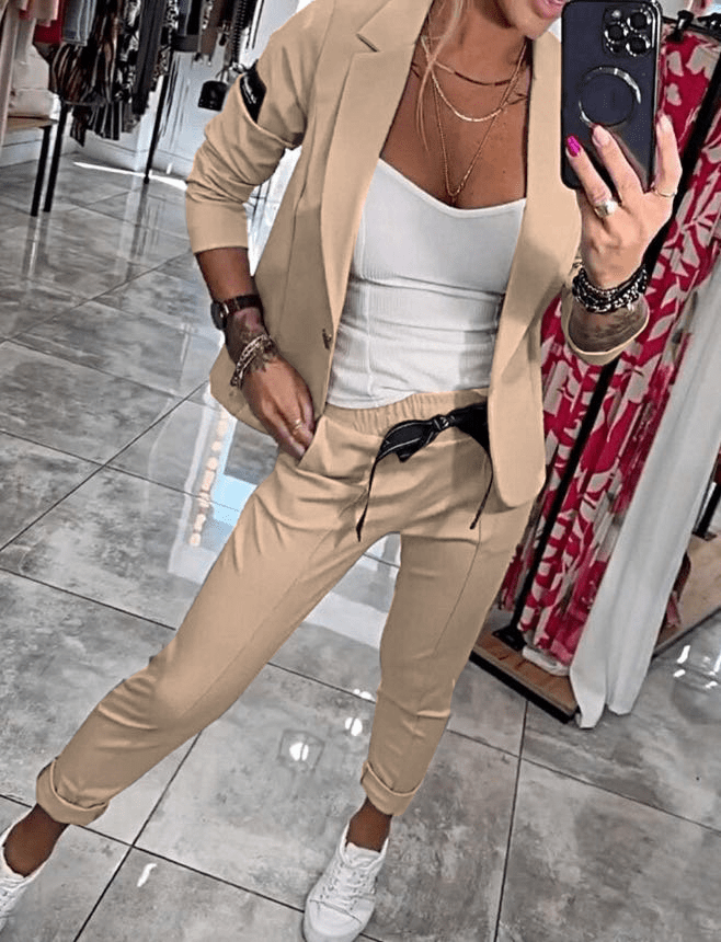 Ensemble Deux Pièces Femme – Veste Top et Pantalon Élastique