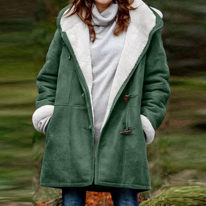 Manteau Doux en Cachemire à Capuche avec Boutons en Corne