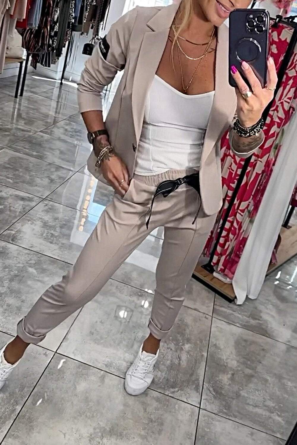 Ensemble Deux Pièces Femme – Veste Top et Pantalon Élastique