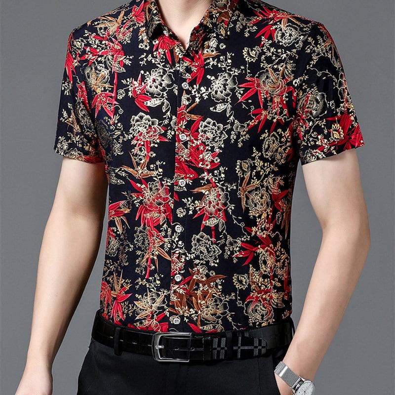 Chemise respirante à manches courtes avec motif tendance pour homme