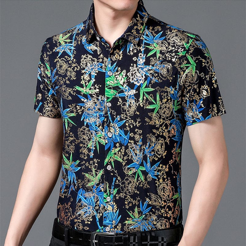 Chemise respirante à manches courtes avec motif tendance pour homme